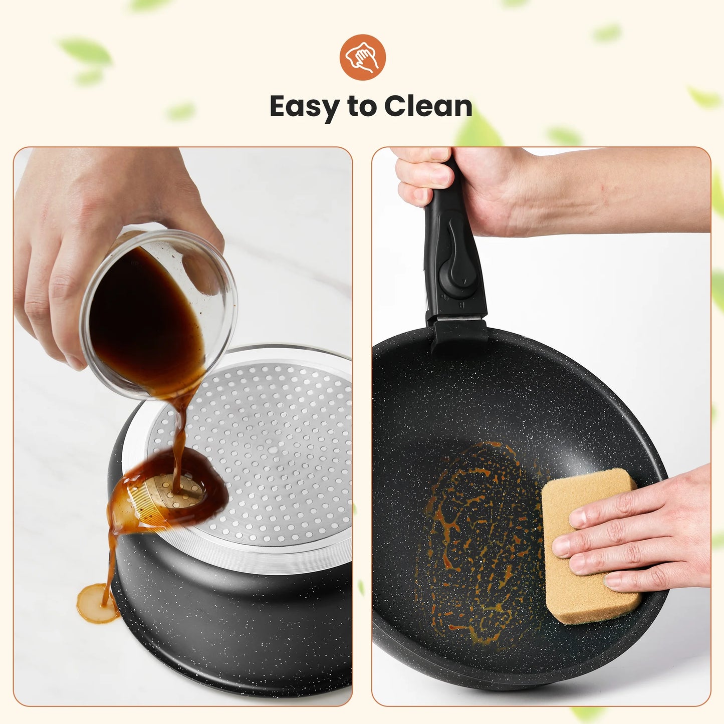 12Pcs Non-Stick Cookware Set, Pots and Pans Set with Detachable Handle for Kitchen, Black