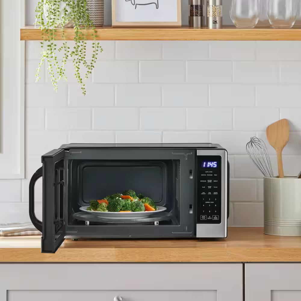 21 In. 1.1 Cu. Ft. 1000-Watt Countertop Microwave Oven in Fingerprint Resistant Stainless Steel and Bar Handle