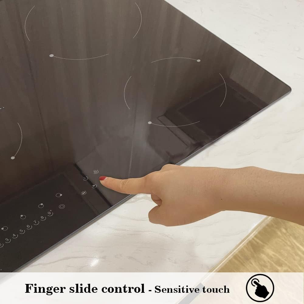 36 Inch Electric Ceramic Cooktop, 5 Burners Radiant Stove Countertop Hardwire Cooker Range Top Black Glass Hot Plate for All Cookwares, No Plug 230V, 8400W