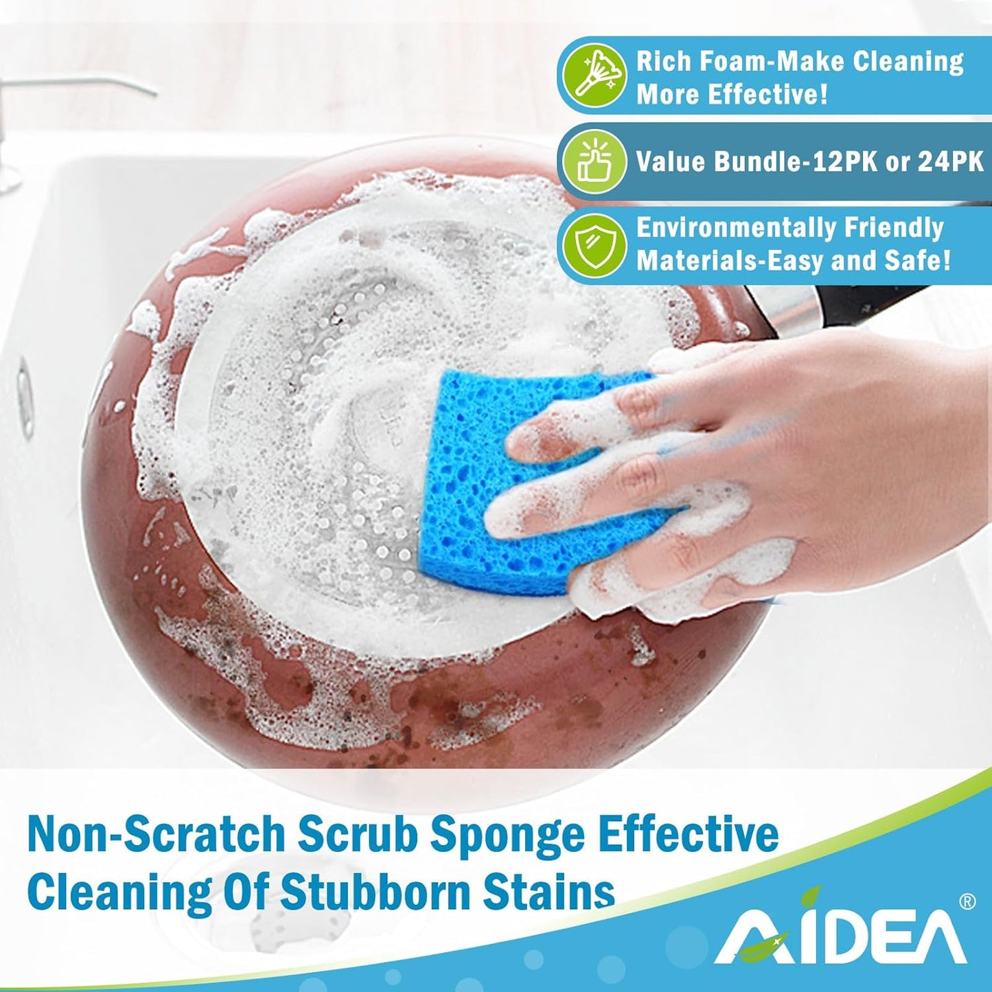 Non Scratch Scrub Sponge, 24Count, Sponges for Dishes, Sponges Kitchen, Cleaning Sponge, Cleans Fast without Scratching, Stands up to Stuck-On Grime, Cleaning Power for Everyday Jobs