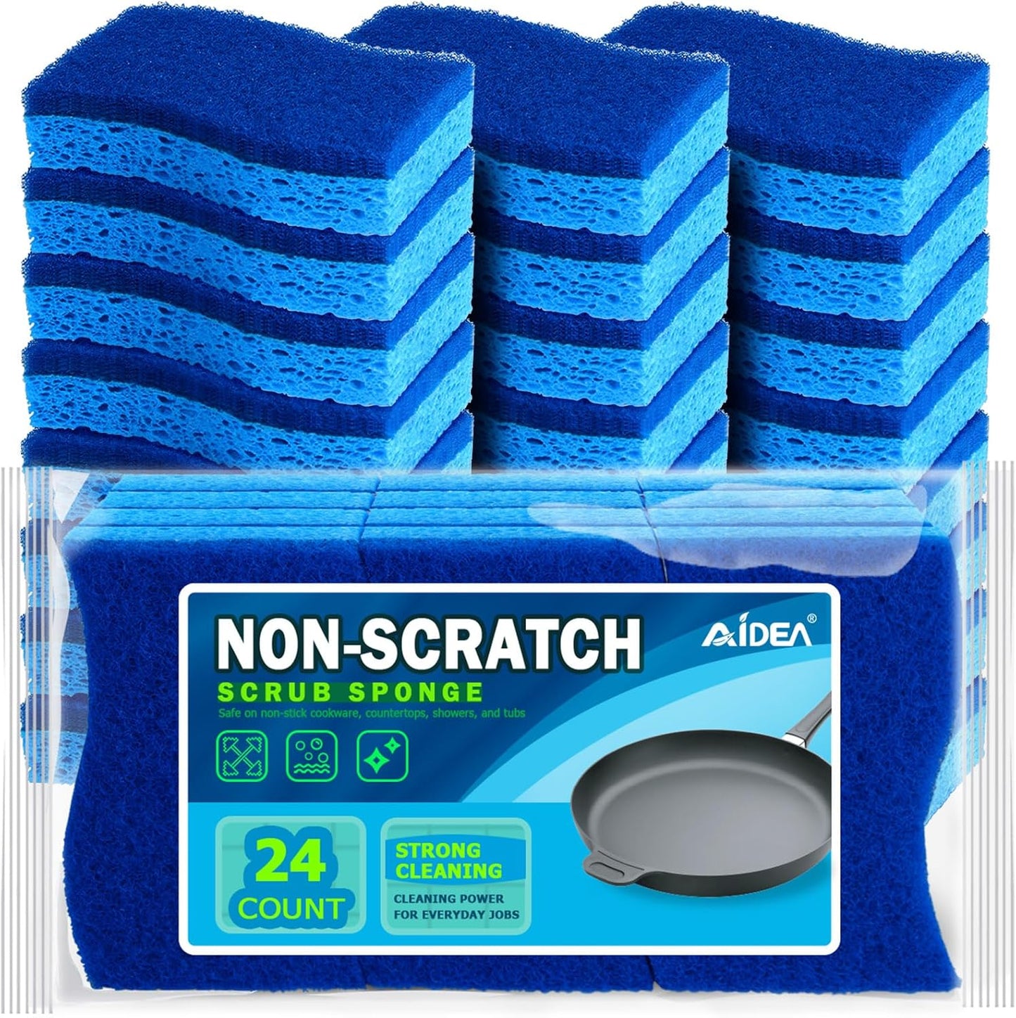 Non Scratch Scrub Sponge, 24Count, Sponges for Dishes, Sponges Kitchen, Cleaning Sponge, Cleans Fast without Scratching, Stands up to Stuck-On Grime, Cleaning Power for Everyday Jobs