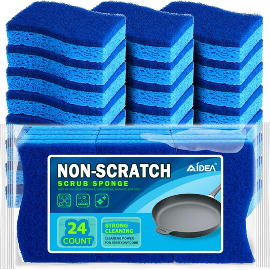 Non Scratch Scrub Sponge, 24Count, Sponges for Dishes, Sponges Kitchen, Cleaning Sponge, Cleans Fast without Scratching, Stands up to Stuck-On Grime, Cleaning Power for Everyday Jobs