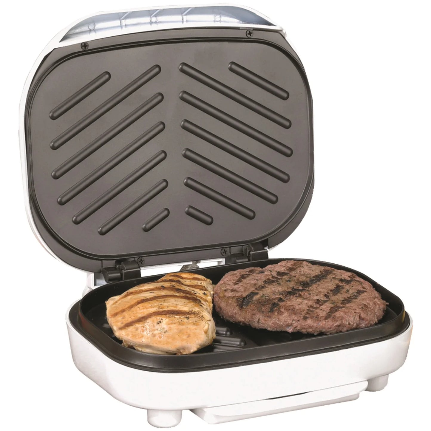 TS-605 Non-Stick 750W Indoor Electric Contact Grill, White