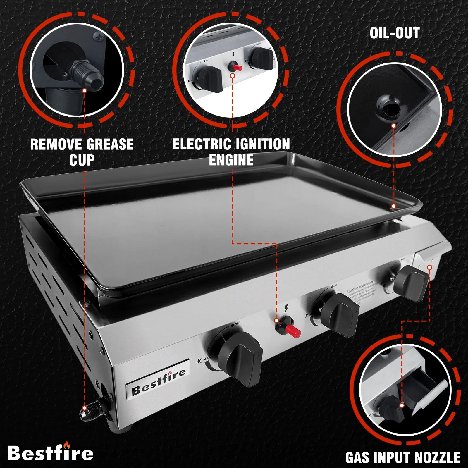 3 Burners Gas Propane Griddle,30000 BTU Outdoor Portable Propane Gas Grill Griddle, Stainless Steel Flat Top Griddle Station for Kitchen, BBQ, Camping Tailgating 23 Inch Flat Top Grill