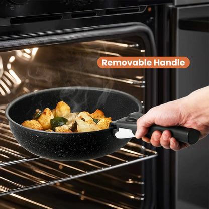 12Pcs Non-Stick Cookware Set, Pots and Pans Set with Detachable Handle for Kitchen, Black