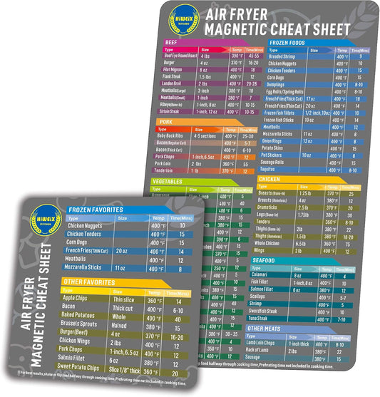 Air Fryer Magnetic Cheat Sheet Set Air Fryer Accessories Cooking Times Chart Air Fryer Time Sheet Quick Reference Guide for Cooking and Frying (Elegant Grey)