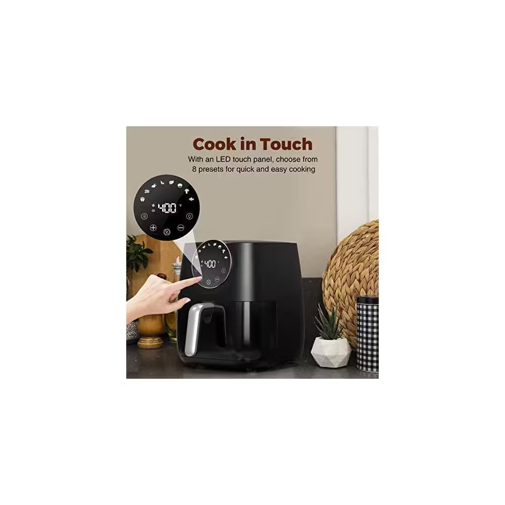 6 Qt. Black Air Fryer with Window, 8-Cooking Functions, Nonstick Basket, Dishwasher Safe, Online Recipes