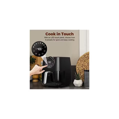 6 Qt. Black Air Fryer with Window, 8-Cooking Functions, Nonstick Basket, Dishwasher Safe, Online Recipes