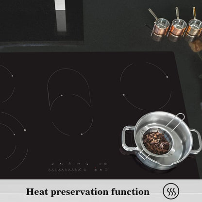 36 Inch Electric Ceramic Cooktop, 5 Burners Radiant Stove Countertop Hardwire Cooker Range Top Black Glass Hot Plate for All Cookwares, No Plug 230V, 8400W