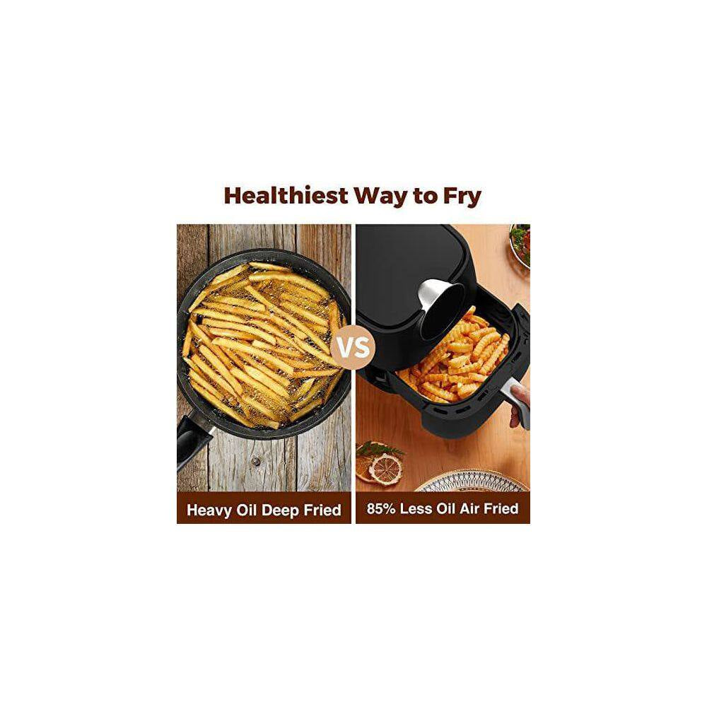 6 Qt. Black Air Fryer with Window, 8-Cooking Functions, Nonstick Basket, Dishwasher Safe, Online Recipes