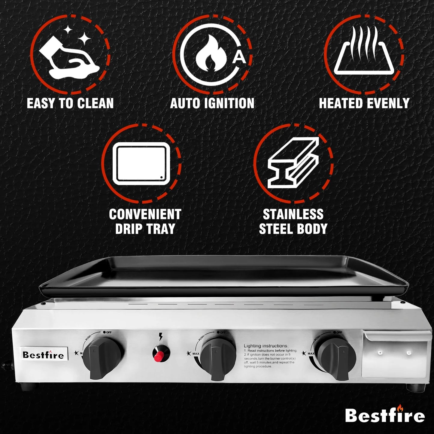 3 Burners Gas Propane Griddle,30000 BTU Outdoor Portable Propane Gas Grill Griddle, Stainless Steel Flat Top Griddle Station for Kitchen, BBQ, Camping Tailgating 23 Inch Flat Top Grill
