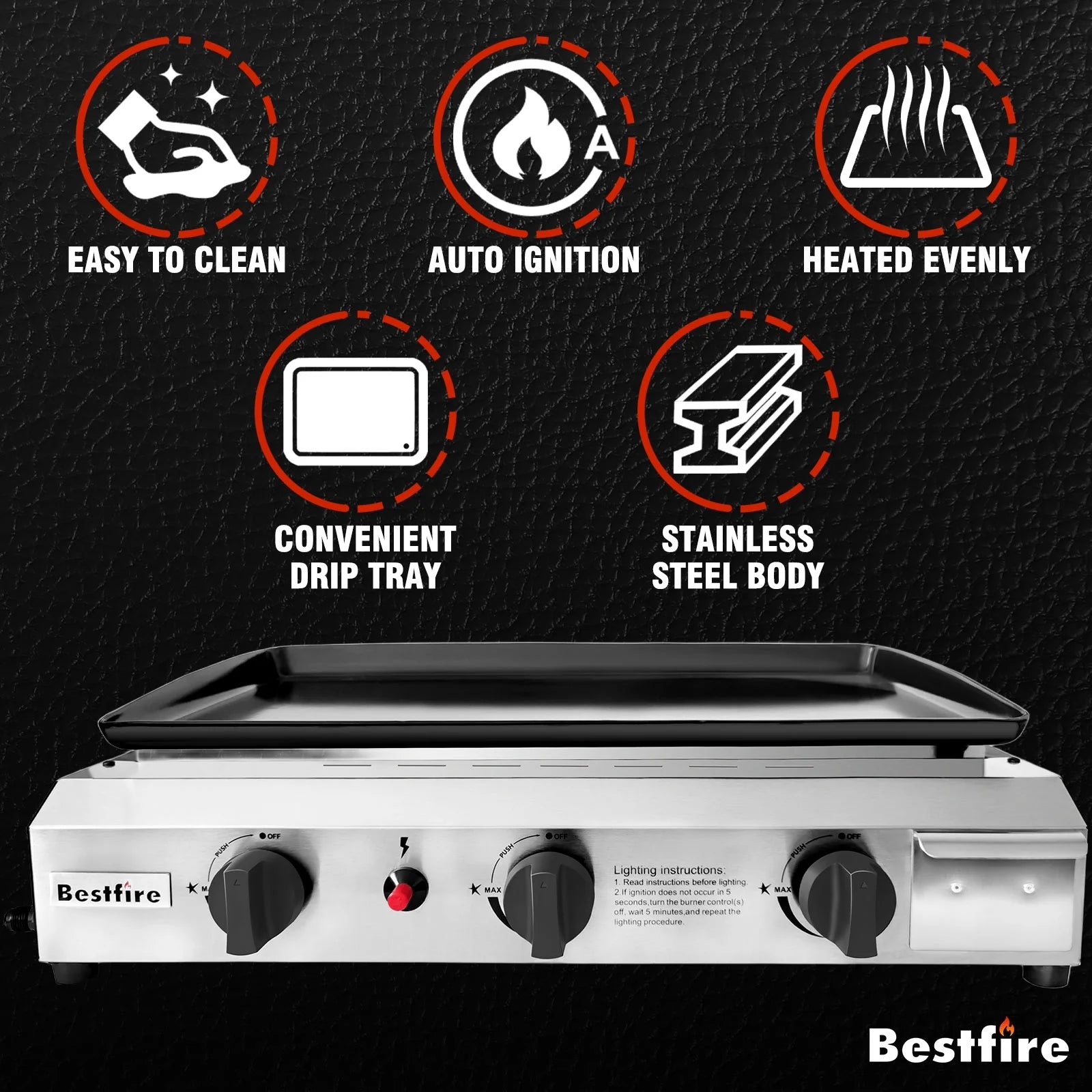 3 Burners Gas Propane Griddle,30000 BTU Outdoor Portable Propane Gas Grill Griddle, Stainless Steel Flat Top Griddle Station for Kitchen, BBQ, Camping Tailgating 23 Inch Flat Top Grill