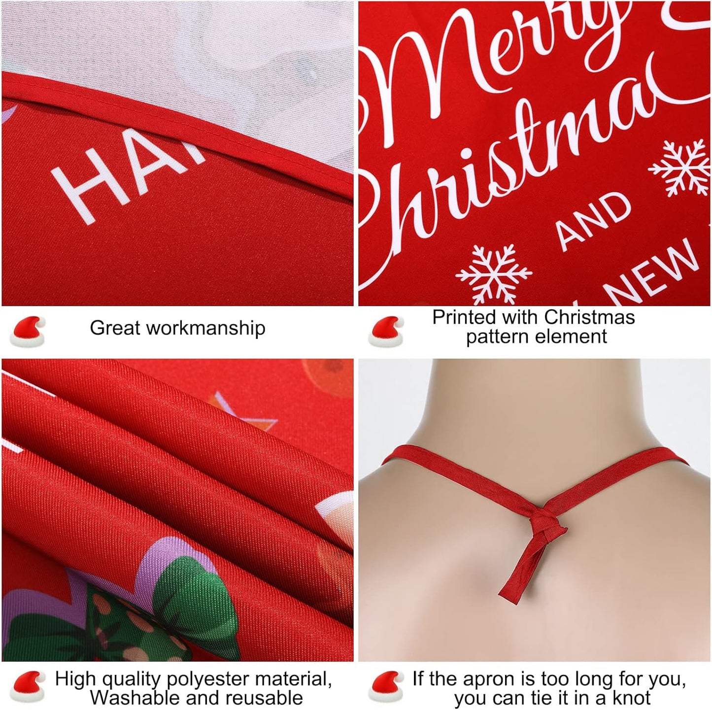 3 Pcs Christmas Apron Xmas Snowman, Elk, Santa Claus, Cane Red and Green Aprons for Women Adjustable Christmas Xmas Kitchen Cooking Baking