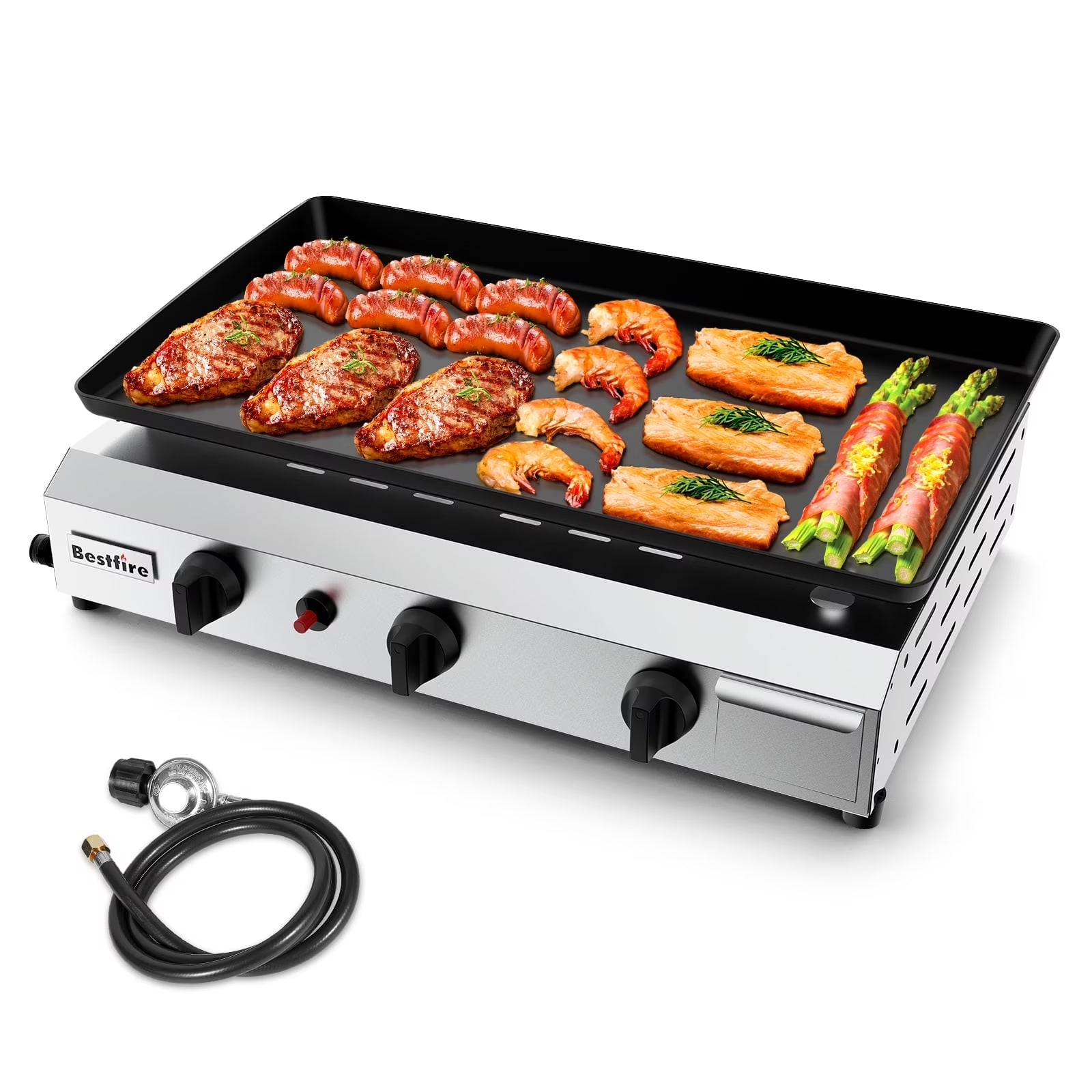 3 Burners Gas Propane Griddle,30000 BTU Outdoor Portable Propane Gas Grill Griddle, Stainless Steel Flat Top Griddle Station for Kitchen, BBQ, Camping Tailgating 23 Inch Flat Top Grill