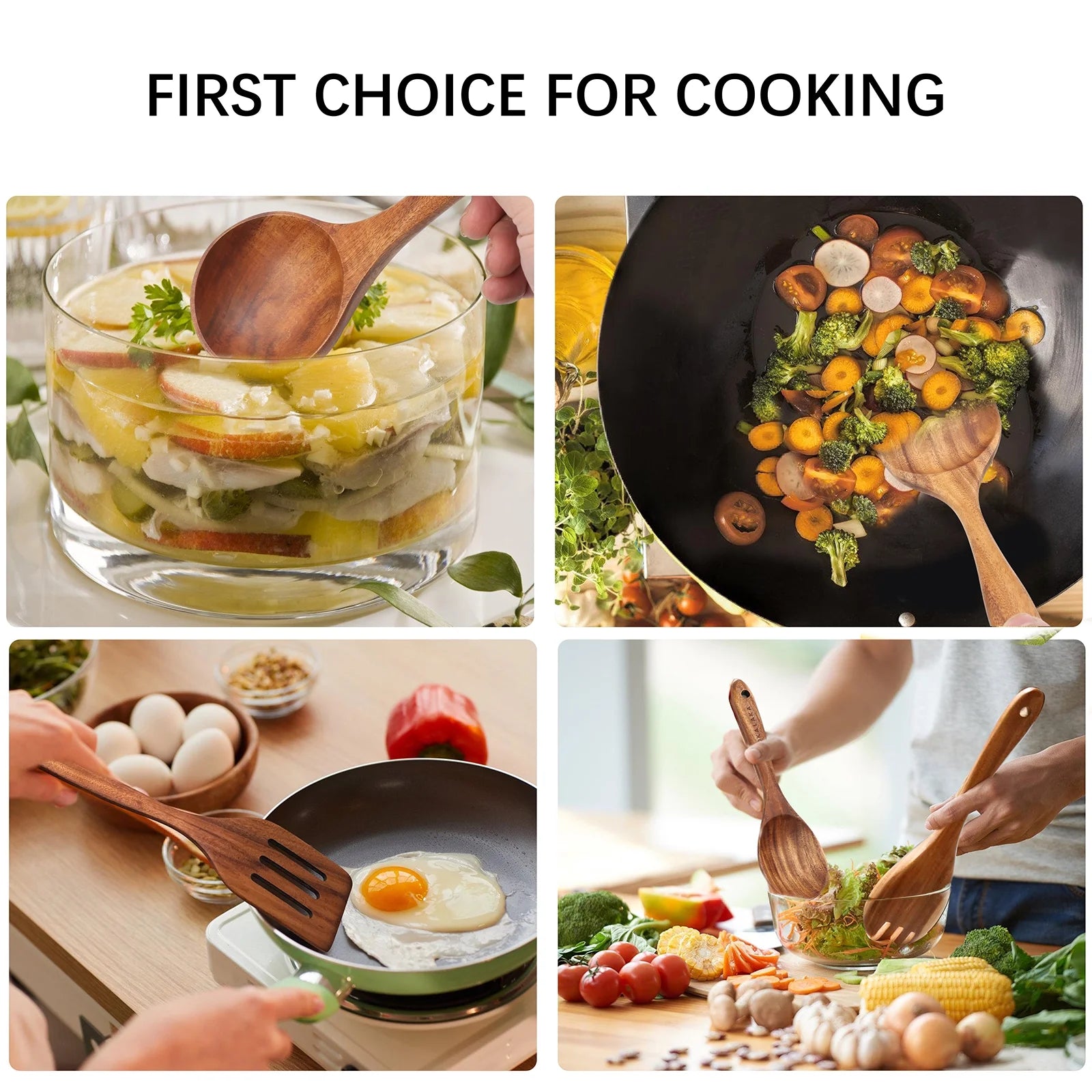 Wooden Spoons for Cooking,12 Pack Wooden Utensils for Cooking Wooden Kitchen Utensils Set Wooden Cooking Utensils Natural Teak Wooden Spatulas for Cooking