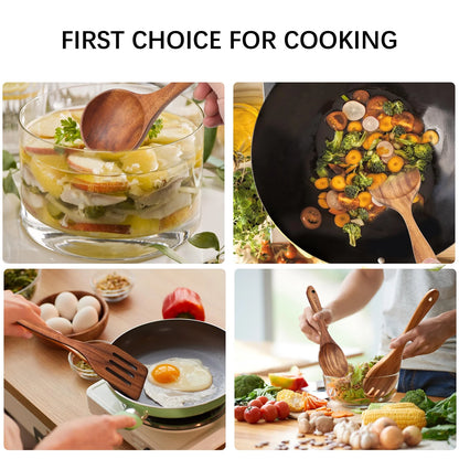 Wooden Spoons for Cooking,12 Pack Wooden Utensils for Cooking Wooden Kitchen Utensils Set Wooden Cooking Utensils Natural Teak Wooden Spatulas for Cooking