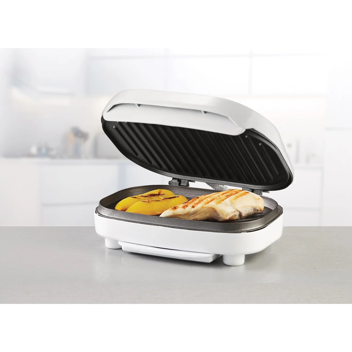 TS-605 Non-Stick 750W Indoor Electric Contact Grill, White
