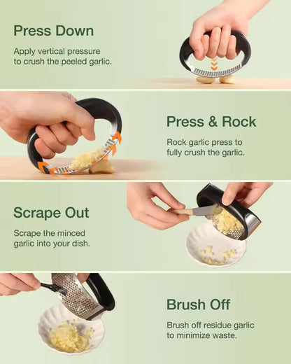 Garlic Press & Peeler Set - Stainless Steel Rocker Garlic Crusher, Easy Kitchen Gadget for Effortless Smashing