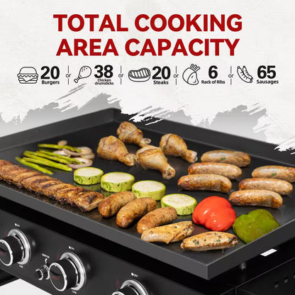 35 In. 4-Burner Flat Top Gas Griddle, 52,000 BTU Cooking Power, Perfect for Outdoor Cooking, Black