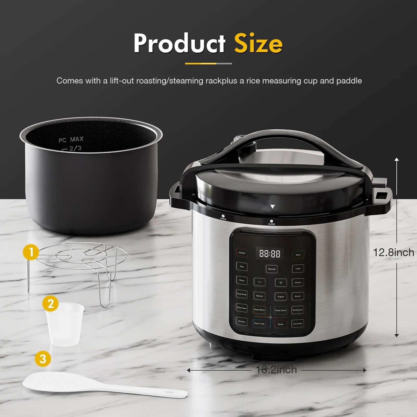 Electric Pressure Cooker 8 Quart, Instant Multi Cooker Stainless Steel Cooker