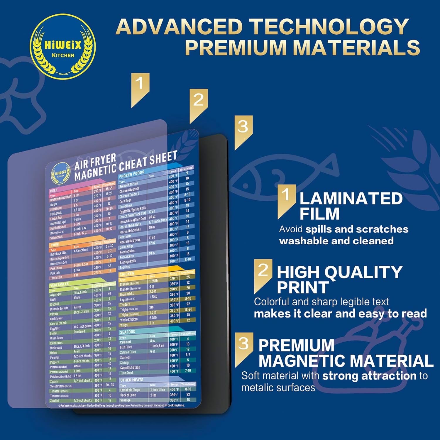 Air Fryer Magnetic Cheat Sheet Set Air Fryer Accessories Cooking Times Chart Air Fryer Time Sheet Quick Reference Guide for Cooking and Frying (Elegant Grey)