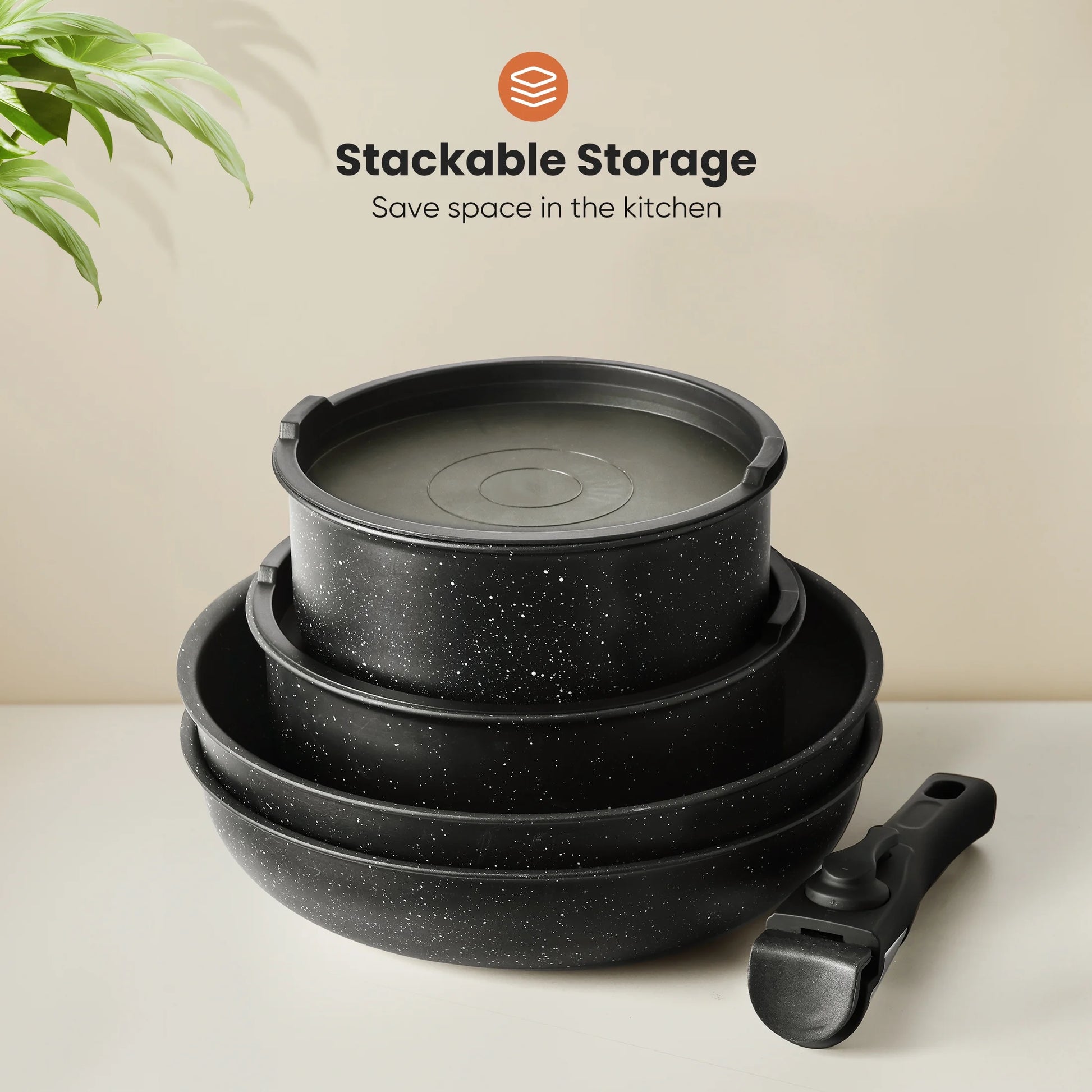 12Pcs Non-Stick Cookware Set, Pots and Pans Set with Detachable Handle for Kitchen, Black