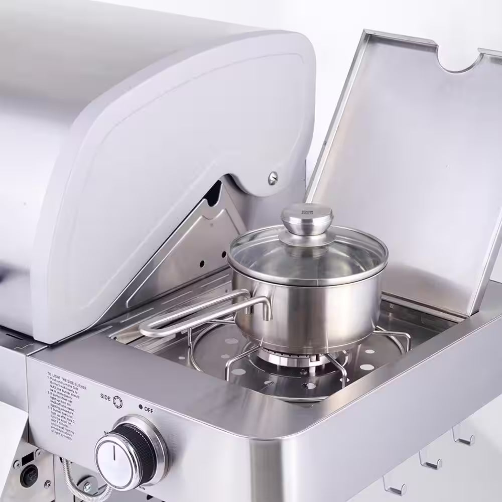 4-Burner Propane Gas Grill in Stainless with LED Controls, Side and Side Sear Burners