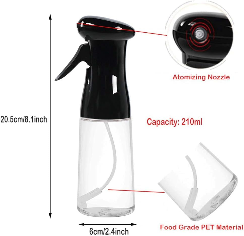 Oil Sprayer for Cooking, 7Oz/210Ml Olive Oil Spray Bottle Dispenser, BBQ Cooking Spray Bottle for Cooking, Baking, Salad, Air Fryer, Roasting (Black)