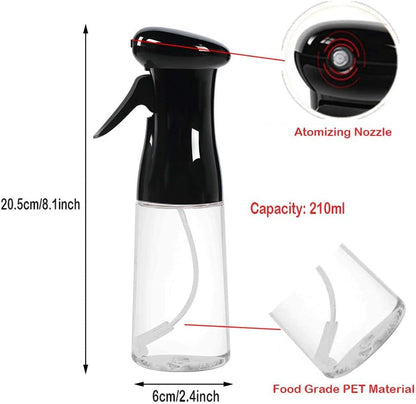 Oil Sprayer for Cooking, 7Oz/210Ml Olive Oil Spray Bottle Dispenser, BBQ Cooking Spray Bottle for Cooking, Baking, Salad, Air Fryer, Roasting (Black)
