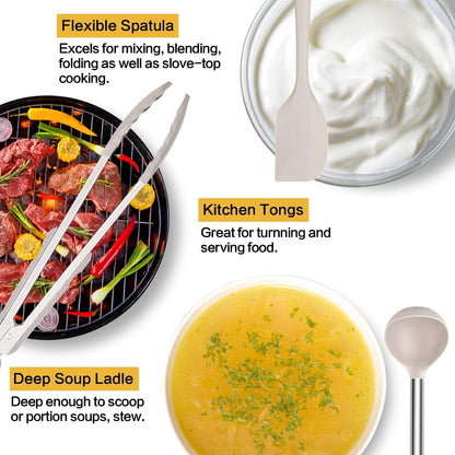 Silicone Cooking Utensil Set,  Kitchen Cooking Utensils Set, Non-Stick & Heat Resistant Silicone Cookware, BPA Free Non-Toxic Cooking Utensils, Kitchen Tools (Khaki)