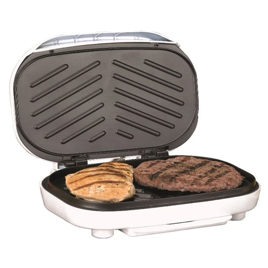 TS-605 Non-Stick 750W Indoor Electric Contact Grill, White