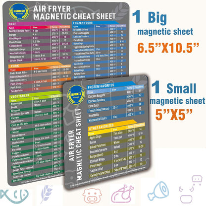 Air Fryer Magnetic Cheat Sheet Set Air Fryer Accessories Cooking Times Chart Air Fryer Time Sheet Quick Reference Guide for Cooking and Frying (Elegant Grey)