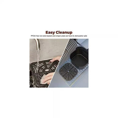 6 Qt. Black Air Fryer with Window, 8-Cooking Functions, Nonstick Basket, Dishwasher Safe, Online Recipes