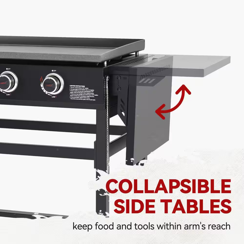 35 In. 4-Burner Flat Top Gas Griddle, 52,000 BTU Cooking Power, Perfect for Outdoor Cooking, Black