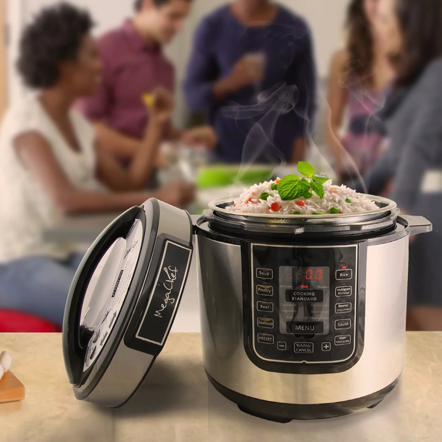 6 Quart Electric Pressure Cooker with 14 Pre-Set Multi-Function Features & Stainless Steel Pot
