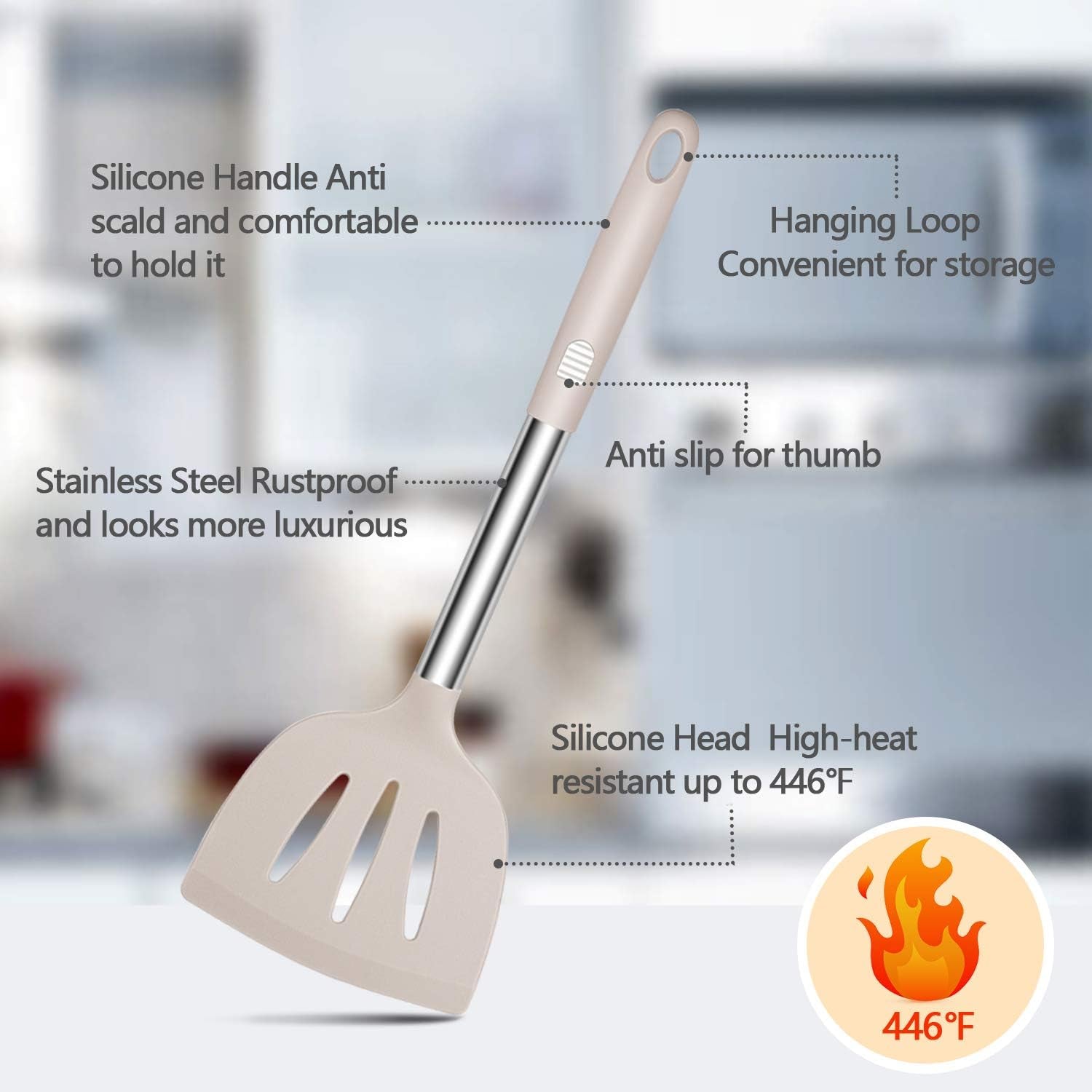 Silicone Cooking Utensil Set,  Kitchen Cooking Utensils Set, Non-Stick & Heat Resistant Silicone Cookware, BPA Free Non-Toxic Cooking Utensils, Kitchen Tools (Khaki)