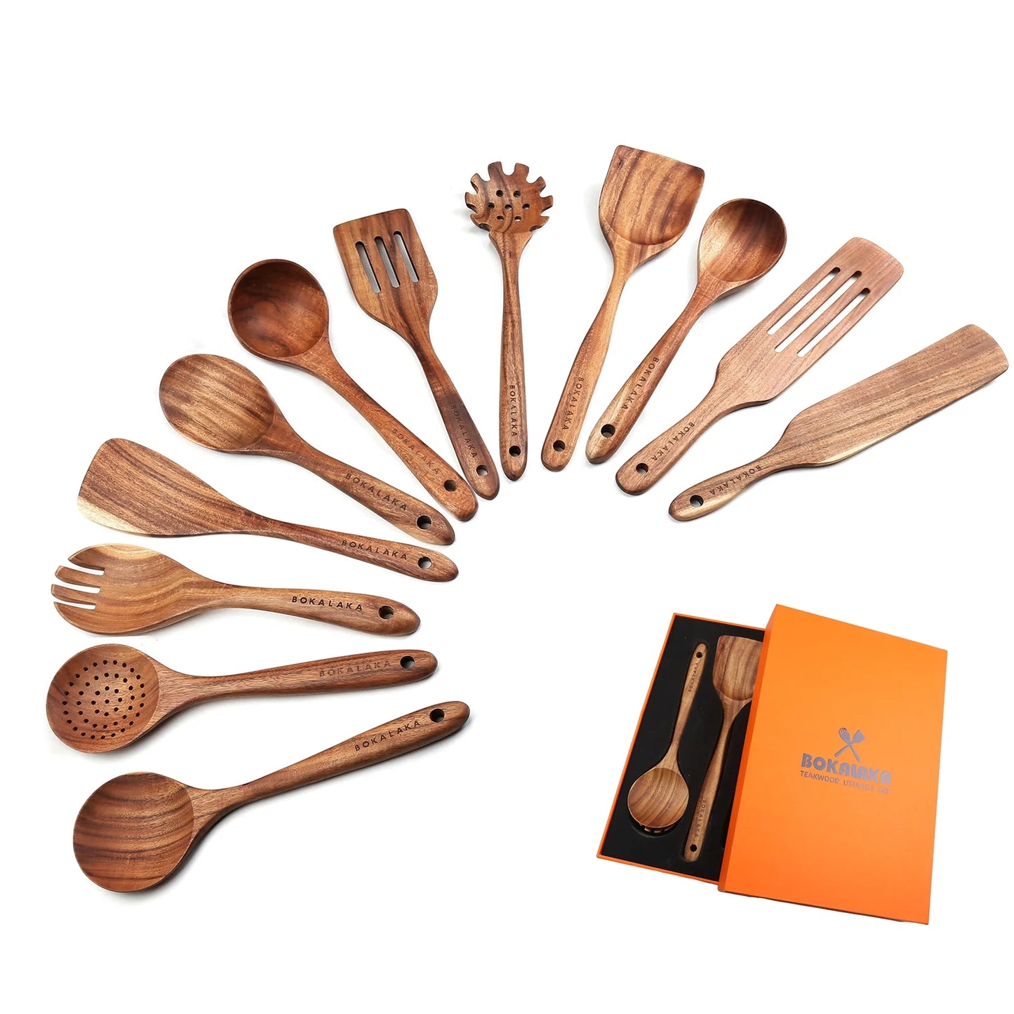 Wooden Spoons for Cooking,12 Pack Wooden Utensils for Cooking Wooden Kitchen Utensils Set Wooden Cooking Utensils Natural Teak Wooden Spatulas for Cooking