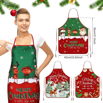 3 Pcs Christmas Apron Xmas Snowman, Elk, Santa Claus, Cane Red and Green Aprons for Women Adjustable Christmas Xmas Kitchen Cooking Baking